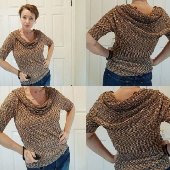 Apt 9 Tri Color Flowy Cowl Neck Sweater - Picture 3 of 8